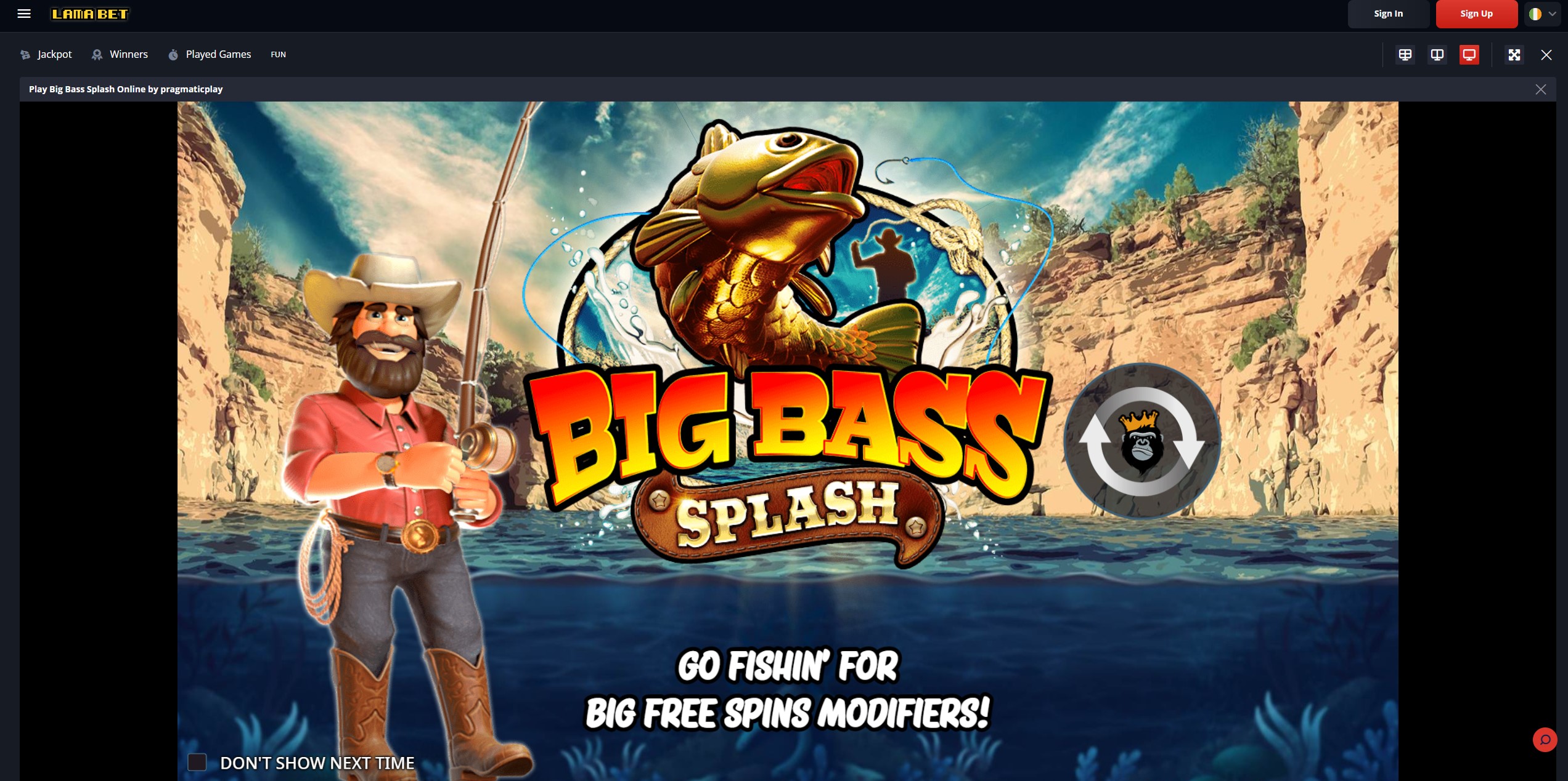 Schermata del gioco Big Bass Splash su LamaBet mobile